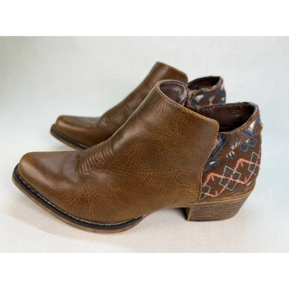 Roper Sedona Ankle Boots Womens 7.5 Brown Faux Leather Aztec Print Western Boho - Picture 4 of 10